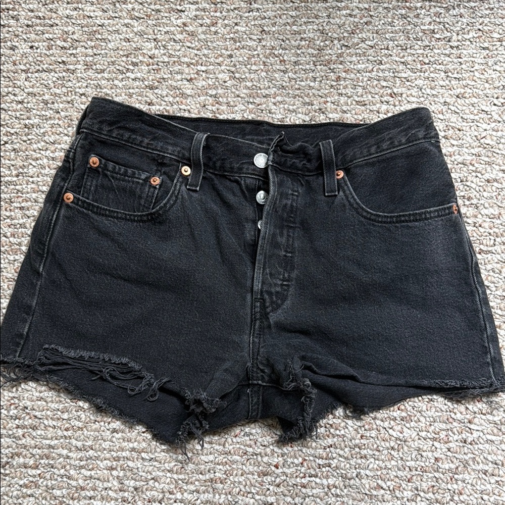 Levi's 501 Black Jean Shorts High-Waisted Distressed